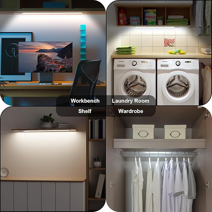 Under Cabinet Lighting 15 inch, Bright Under Desk Light with Memory Function, Dimmable Under Counter Lights for Kitchen, Closet and Workbench, LED Sink Light, Cool White 6500K