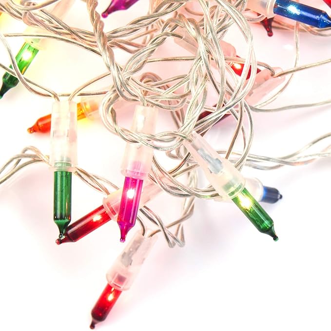 Mudder 60 Count Christmas Tree Replacement Light Bulbs 2.5v 0.425 Watt Replacement Bulb Mini Incandescent Wire String Lights Decoration for Prelit Xmas Tree(White Base with Colorful Bulb)