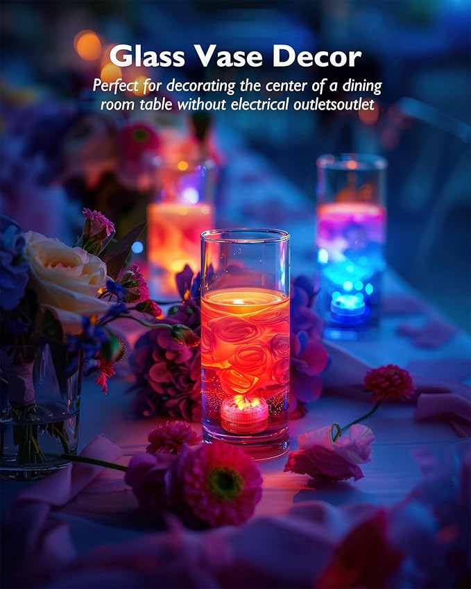 Homemory 10pcs Mini RGB Submersible LED Lights with 2Pack Remote, Multicolor Waterproof Small Tealight Candles Battery Operated Underwater Color Changing EFX Light for Vase, Halloween Lantern Decor