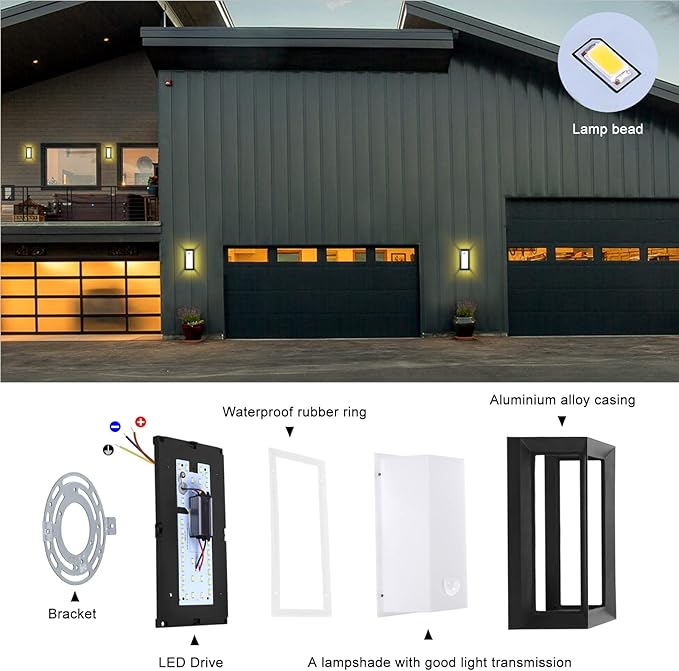 Kawell Motion Sensor Wall Light Outdoor Waterproof LED Wall Socnce Dusk to Dawn Exterior Wall Lamp 18W Hardwired for Patio Porch Courtyard Garage, Warm White