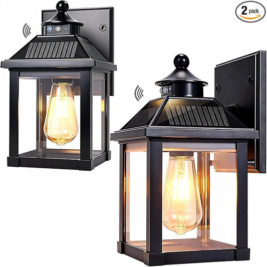 2 Pack Solar Wall Lights Outdoor, Dusk to Dawn LED Porch Lights Fixture, Motion Sensor Solar Sconce Waterproof with 3 Modes Wall Mounted for Garage Patio Front Door Backyard 6.7"x6.7"x11.7"