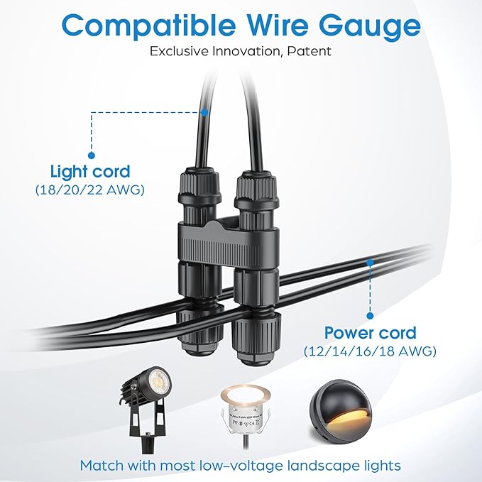 HIBOITEC Wire Connectors for Outdoor Low Voltage Spotlights/Pathway Lights/In-ground Lights/Desk Step Lights, Waterproof 12-18 Gauge Landscape Lighting Connectors, 12 Pack