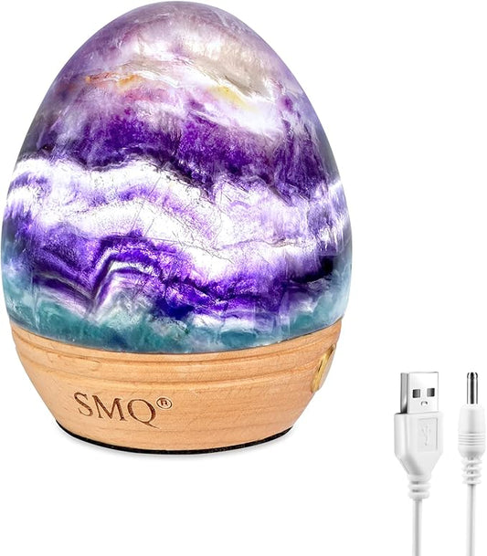 SMQ Egg-Shaped Rainbow Fluorite Crystal Night Light USB Chargeable Dimmable Touch-Control Gemstone Night Warm Cold LED Bedside Table Lamp for Kids,Adults Living Bedroom Decor