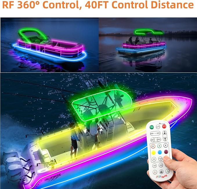 Marine Submersible Boat LED Strip Lights, 66FT IP68 Waterproof Underwater Boat RGB Lights, Boat Deck Light, Under Boat Lights for Night Fishing Pontoon Boats, RF/APP Control