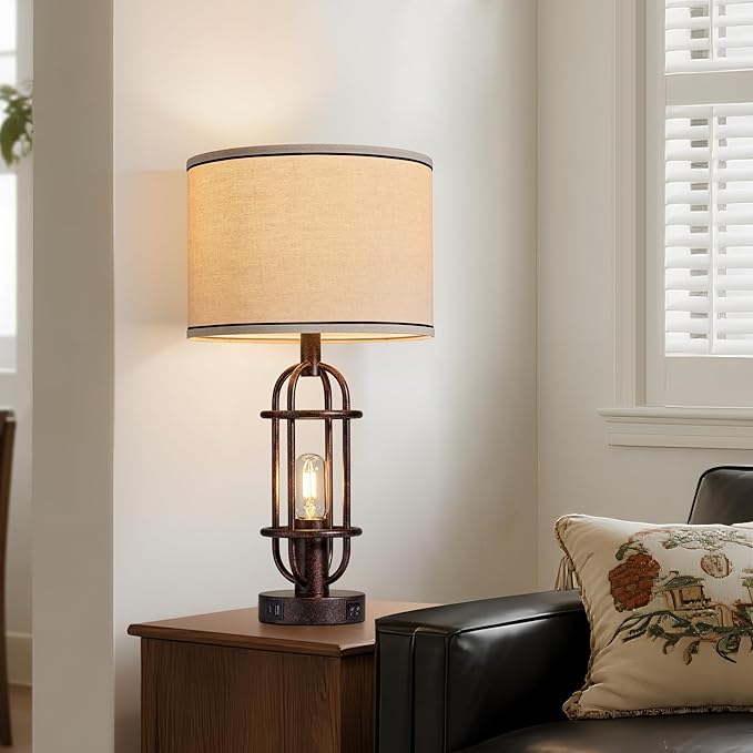 22.3" Table Lamps for Living Room Set of 2, Farmhouse Lamps for Nightstand, Vintage Table Lamps for Bedroom with USB Ports, Bulbs Included