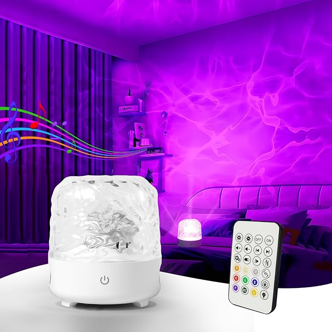 Luminorthe Cube Lamp, Ocean Wave Projector Light with Bluetooth Speaker, RGB Color Changing with Remote Control, Water Wave Light Projector Cordless for Kids, Room Decor, Bedroom, Party, Gift