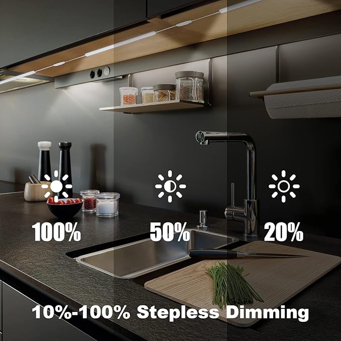 6 Pcs 12 Inch Under Cabinet Lighting Plug-in, Black Shell, Cold White 6000K, Dimmable LED Cabinet Lights with Memory Function, Linkable LED Under Counter Lights for Kitchen, Shelf, Workbench, Cupboard