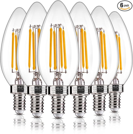 ALAMPEVER Chandelier Light Bulbs, 60W Equivalent Candelabra Bulb, E12 LED Bulb 2700K Soft White, 450LM, Candle Light Bulbs 6 Pack