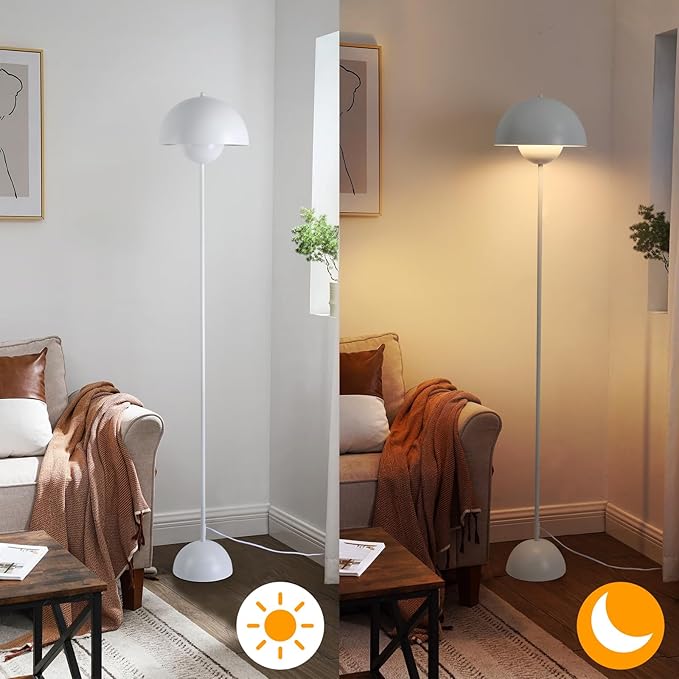 Modern Floor Lamp for Bedroom-Tall Floor Lamps for Living Room-Corner LED Boho Floor Lamp for Office Vintage Industrial Flower Floor Lamps Standing Unique Mid Century Lamp (White)
