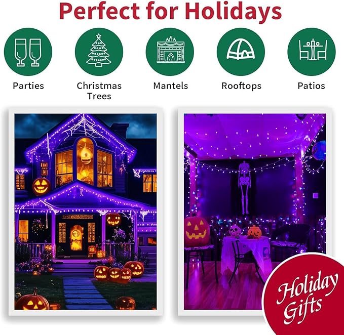 Purple Christmas Lights Indoor Outdoor waterproof Clear Wire, 99ft 300 LED Purple Lights indoor, 16 Modes Deep-Violet String Lights Plug in for Christmas Tree Bedroom Garden Party Xmas Decoration