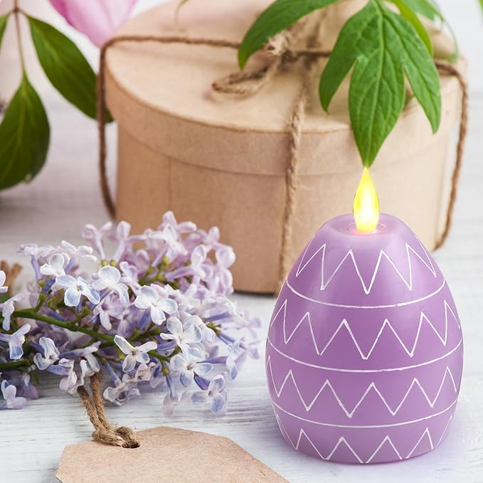 MTLEE 3 Pcs Easter Egg Candles 3 Color Scented Real Wax Led Easter Flameless Candles Spring Battery Operated Egg Shaped Holiday Home Living Party Decoration Centerpiece