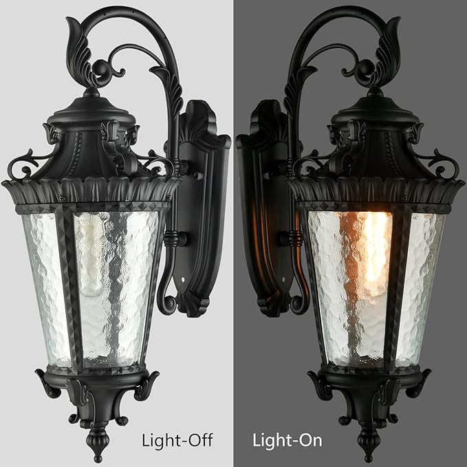 SAMTEEN Black Outdoor Wall Lights Exterior Wall Sconce 21.6" H Water Glass Outdoor Wall Lantern Waterproof Outside Porch Light Fixtures for House Garage Doorway