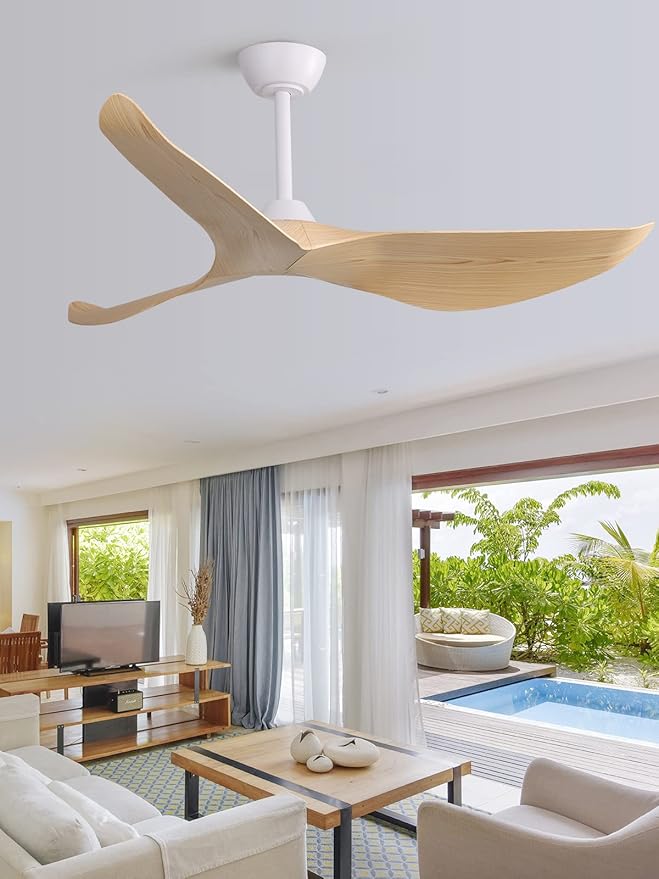 Sofucor Ceiling Fan no Lights, 52 Inch Low Profile Flush Mount Mordern Ceiling Fan with Remote for Indoor Farmhouse Bedroom Living Room Outdoor Patio Porch, Reversible DC Motor, Noiseless