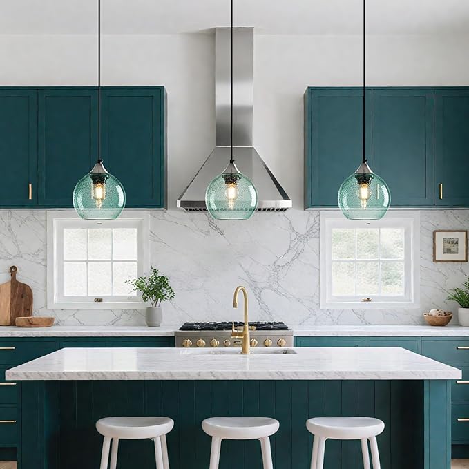 Light Green Glass Pendant Lights Kitchen Island Globe Pendant Light Fixtures Modern Pendant Lighting for Bedroom Living Dining Room Light Fixture (5.9 in, 1 Pack)