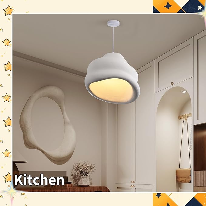 JAYMP Wabi Sabi Pendant Light for Dining Room Kitchen Island Hallway Restaurant Modern Hanging Lamp E26 Base Japanese Style Conch Shape Lighting Fixture, Matte White, 50cm/19.7in