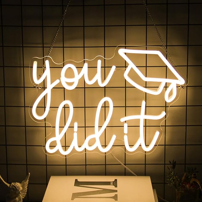 Congrats Grad Neon Sign You Did It LED Neon Light Sign Warm White Congrats Light up Sign Background Neon Signs for Wall Decor Celebrate Neon Lights for Class of 2026 Graduation Party Decor