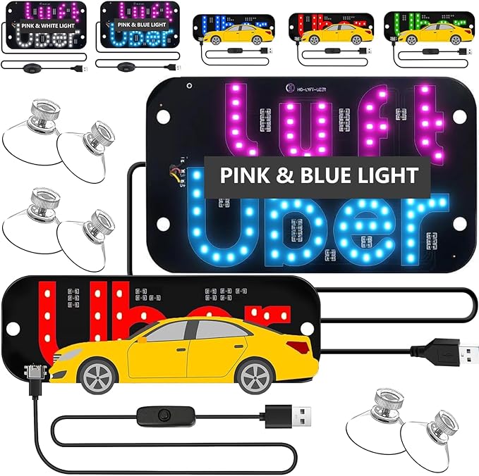 LED Light Sign for Car, Taxi Windshield Light Sign, USB Car LED Display with Suction Cups, Taxi Indicator Lights, USB Plug, Dual-Color Conversion, Improve Night Visibility (2pc B)