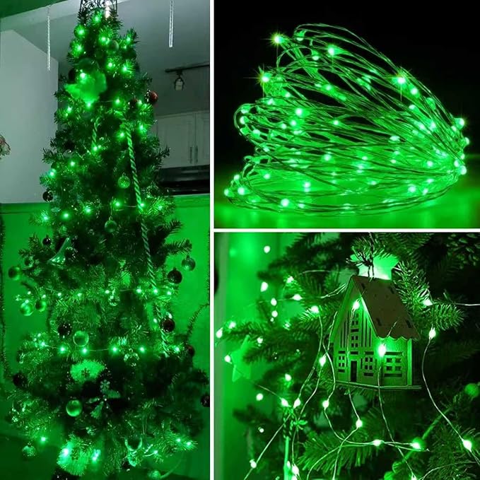 YEGUO 4 Pack Green Solar Fairy Lights, Each 33ft 100 LED Christmas Lights Outdoor Waterproof, 8 Modes Sliver Wire Solar String Lights