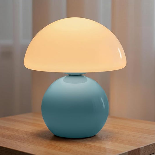 NIORSUN Mushroom Lamp Table Lamp for Bedroom, Portables Cordless Table Lamp,Wireless lamp,Small Bedside Table Touch Lamps for Living Room,Mini Mushroom 5200mAh Battery Operated Lamp Modern Blue