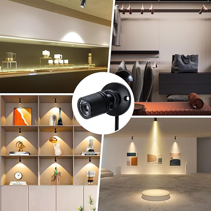DEDC 6pcs Mini LED Spot Lights, 1W 5V 3000K Under Cabinet Lights, Mini Spotlights for Displays with Dimmer (Warm White-Pushbutton Switches-USB Plug)