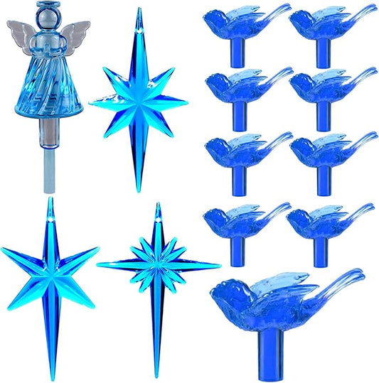 117Pcs Ceramic Christmas Tree Replacement Lights Bulbs Deep Bluebird and 1 Angel/3 Stars Topper Ornament for Ceramic Tree Décor - Medium Plastic Pegs.