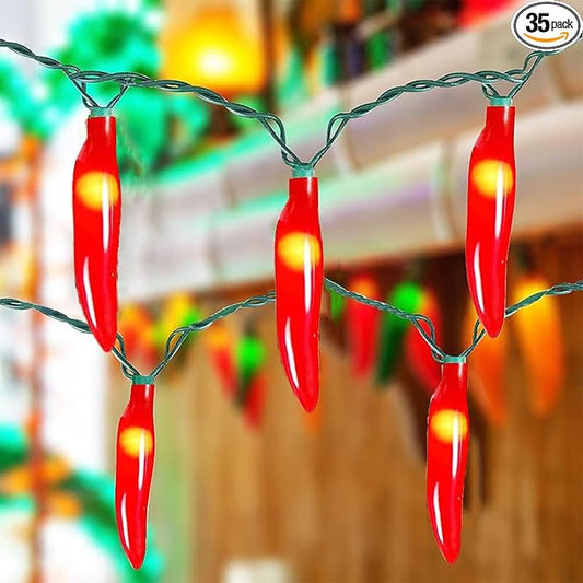 Chili Pepper String Lights, 13.6FT Chili Pepper Cluster Lights with 35 Red Chili Pepper Light for Outdoor Indoor Kitchen Garden Patio Christmas Mexican Party Decor