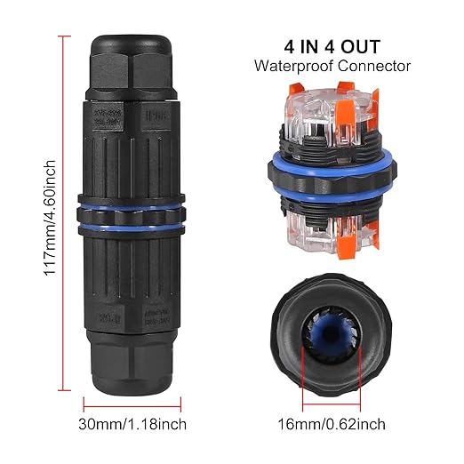 6pcs IP68 Waterproof Junction Box, Outdoor Electrical Cable Connector for 3.5-10mm Wire Range(AC 250V, 16A), Quick Screwless Installation (2505-4Pin)