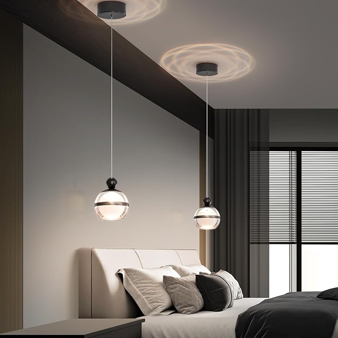 Modern Black Pendant Light Globe Hanging Pendant Lighting LED Dimmable Small Chandelier Light Fixture for Kitchen Island Bedroom Dining Room Bar (1-Lights)