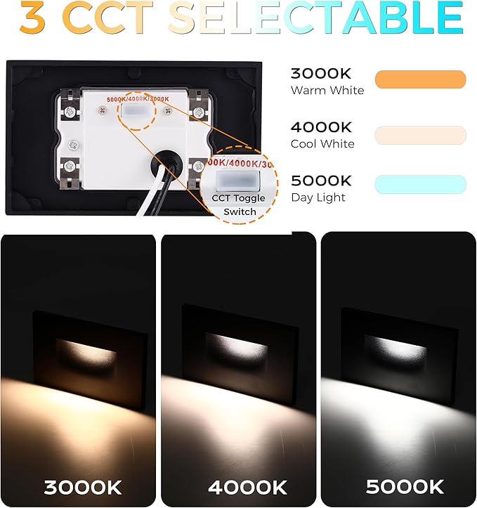 CLOUDY BAY 12V Low Voltage 3 Color Indoor and Outdoor LED Step Light,3000K/4000K/5000K Deck Lights,Stair Light,Oil Rubbed Bronze,Wet Location(Low Voltage Transformer is Required)