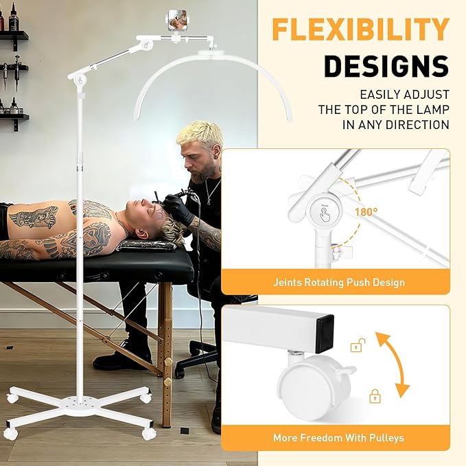 Half Moon Light for Eyelash Tech,27.5” Ultra-Wide 45W Lash Light with 392 LEDs, Adjustable Height Esthetician Light with Phone Holder, Dimmable Tattoo & Nail Tech Lamp, Salon Lighting(White)