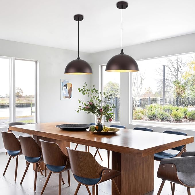 Kitchen Pendant Lights 2 Pack, 11.8 Inch Farmhouse Pendant Light Fixtures, Adjustable Height Dome Hanging Light for Dining Room Cafe Barn,Oil Rubbed Bronze Finish