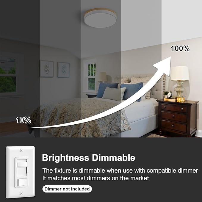 Dimmable Wood LED Ceiling Light Fixture, White Round Low Profile Flush Mount Ceiling Lighting, Modern 5CCT 2700K-6000K Ceiling Lamp for Living Room Hallway Kitchen Bedroom, 15.8in, YY20240516D