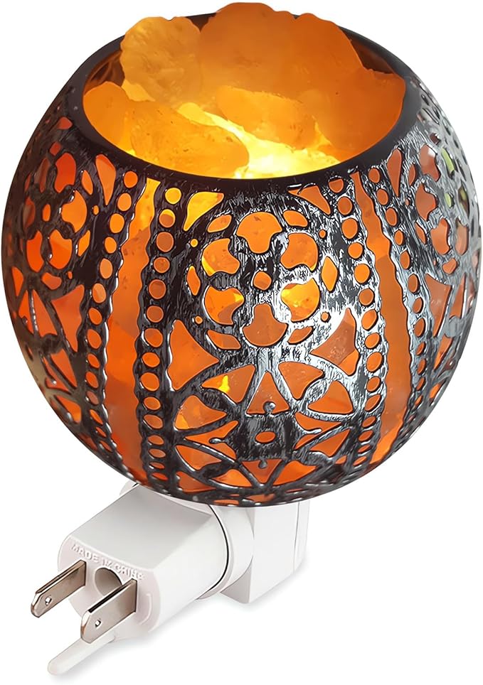 Salt Night Light,Natural Wall Light Salt Lamp with 1 Bulbs, Himalayan Rocks Salt Lamp with Spherical Metal Basket Gift（Fade-Change）