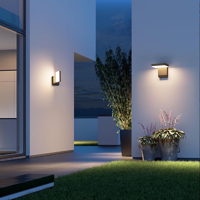 2-Pack Outdoor Rotatable Wall Lights 350° Adjustable Head Modern Porch Light LED Wall Sconce Black Exterior Wall Lights Modern Lights for House, 3000K
