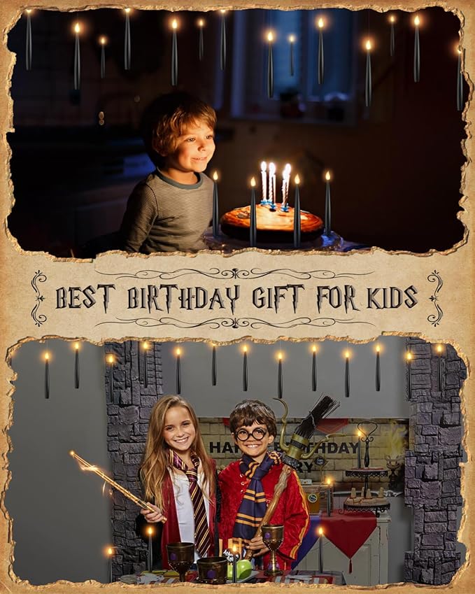 Floating Candles with Wand - 12 Pack Christmas Decorations Black Flameless Candles Flickering Warm Light LED Hanging Candle Remote, Battery Operated Candles for Christmas Outdoor Indoor Party Decor