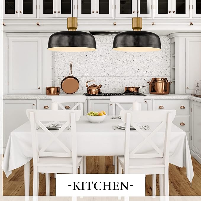 Darkaway Large Industrial Pendant Light Fixtures with Hammered Metal Shade, 2Pack Black 18.1inch Oversized Pendant Lighting for Kitchen Island Hanging Lamp Adjustable Height