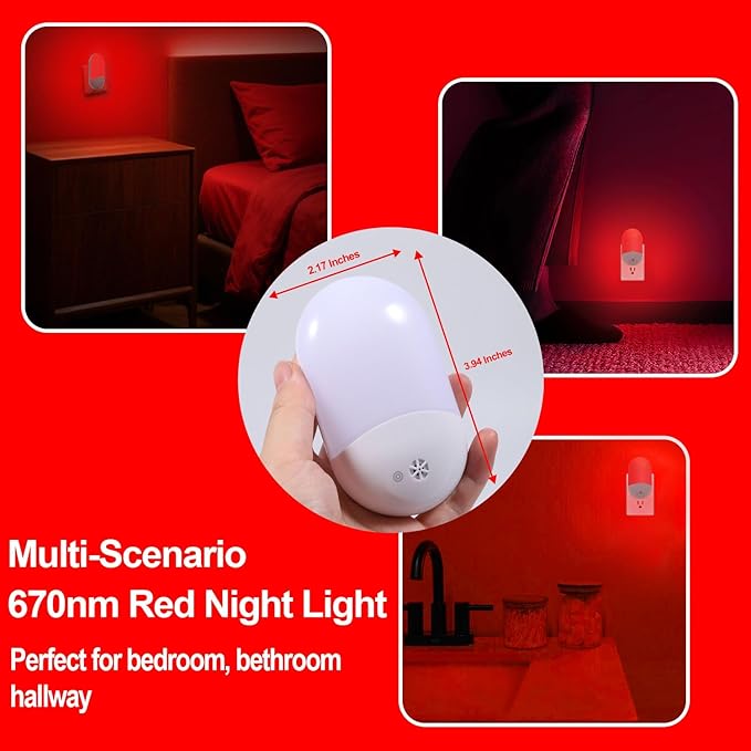 670nm Red & Amber Light Night Light Plug into Wall for Sleep[4 Pack] - Zero Blue Light, Dusk to Dawn Sensor Auto On/Off LED Red Night Light for Nursery Bedroom Bathroom