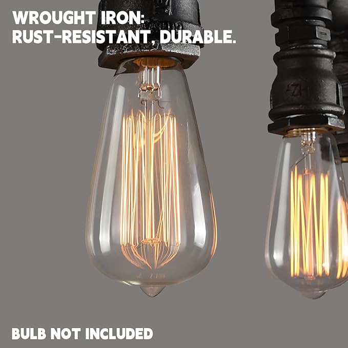 LightInTheBox Rustic Industrial Tube Pipe Chandeliers, Steampunk Pendant Light Fixture 5-Light Edison Farmhouse Ceiling Lamp for Dining Room Living Room Bar