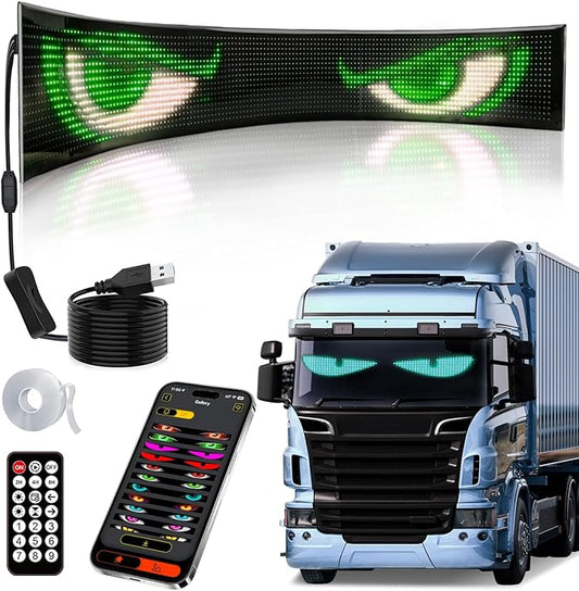 Large LED Devil Eye Lights for Windshield 69"x7.5" [Advanced Chip, 100% Synced Dual Screen] Programmable Custom Big LED Cat Eyes Display for Truck/Golf Cart Window with Remote & APP Control