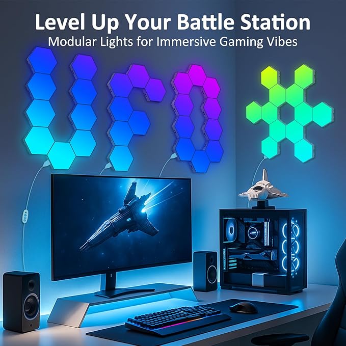 Hexa Light Panels, RGB Hexagon LED Wall Lights, Smart Home Creative Wall Lighting with Music Sync, Modular LED Light Panels for Room Decor & Wall Decor, 20 Pack