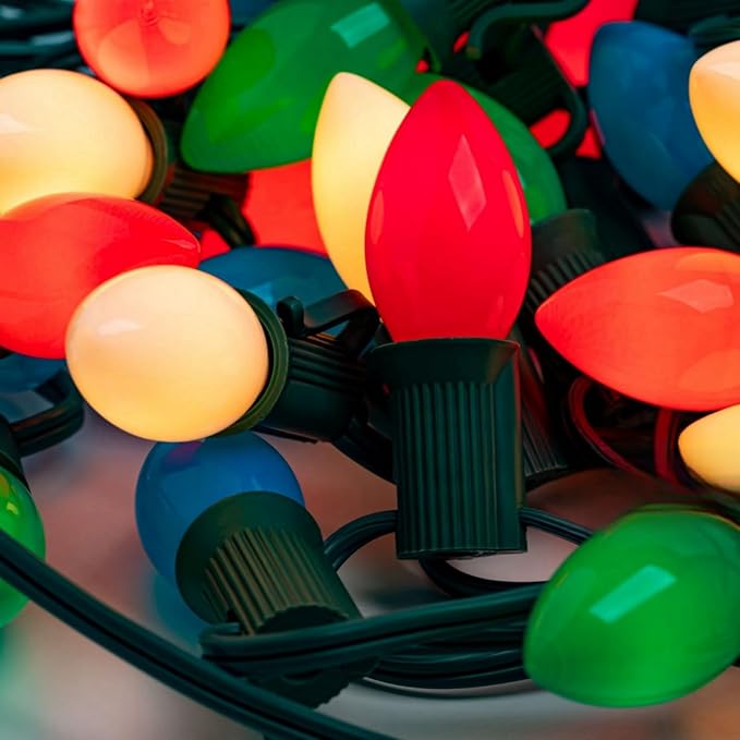 C7 Christmas String Lights-25ft Ceramic Vintage Multicolor Lights with 27 Colorful Incandescent Bulbs (2 Spare), Outdoor String Lights for Party Backyard Christmas Wedding