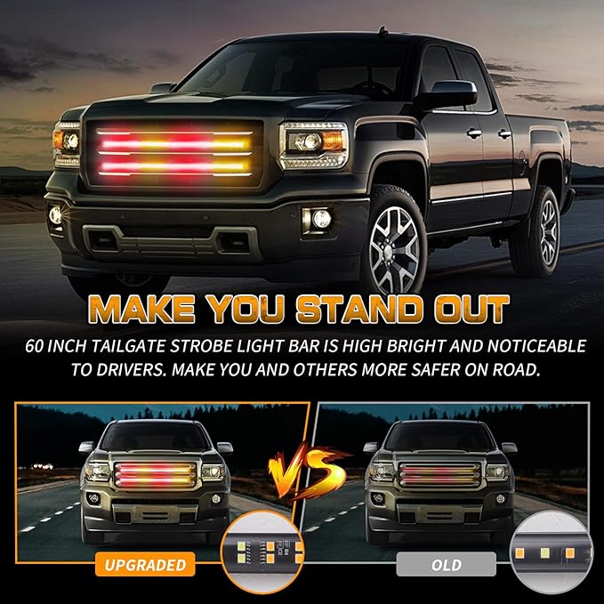 XRIDONSEN 2PCS 24 inch Amber Red Truck Emergency Grill Lights Strip 288 LED Grille Strobe Lights Flashing Warning Safety w/Waterproof Tube First Responder Lights for Firefighter Vehicles Fire Trucks