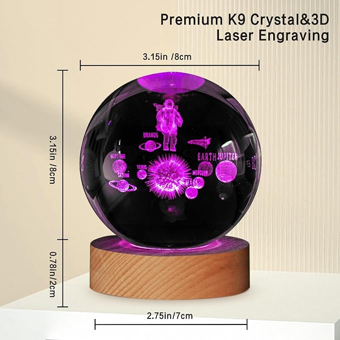 3D Astronaut Crystal Ball Lamp,3.15inch Multi-Color Changing Bedroom Decor Night Lights,Christmas Gifts Birthday Gift for Boys,Girls