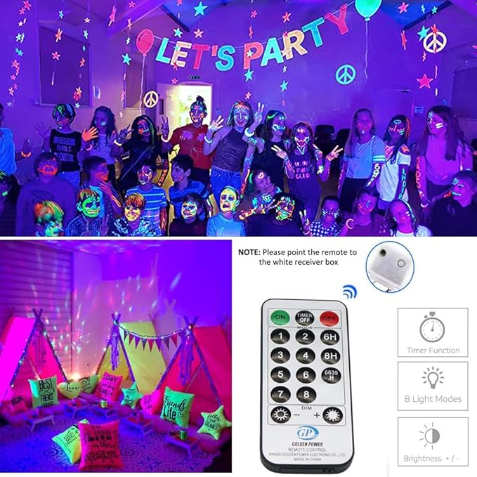 Solhice Black Light Curtain String Lights for Glow Party 10ft x10ft 306 LEDs, Blacklight with Remote Control for Halloween Bedroom Birthday Fluorescent Party Indoor Décor