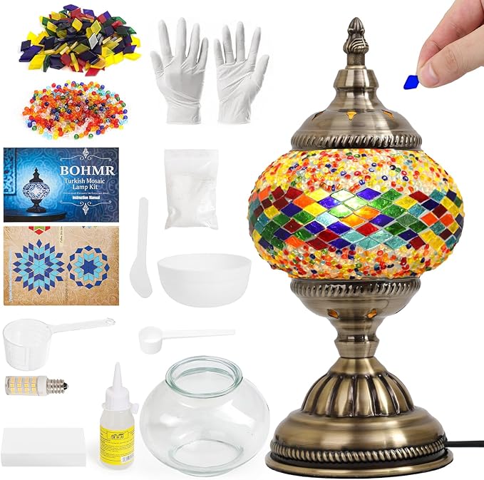 DIY Turkish Mosaic Lamp Kit, Stained Glass Table Lamp Making Kit- Easy and Fun, No Experience Needed, Mosaic Art & Craft Project Kits for Adults & Teens, Make Your Own Table Lamp, Multicolor