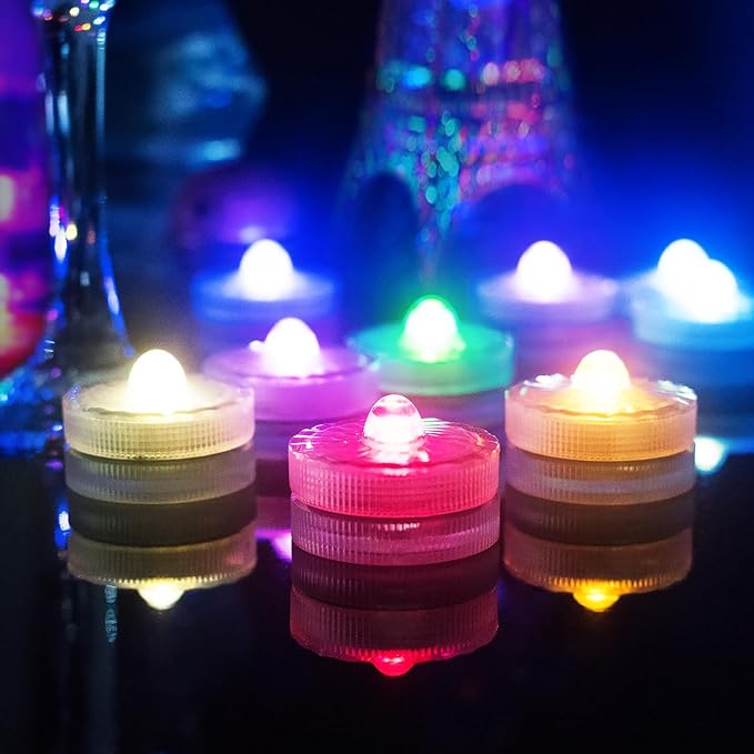 Submersible LED Lights, Waterproof Tea Lights, Underwater Mini Pool Lights Battery Operated Tealights with Remote for Home Decoration (12-RGB, 12P)