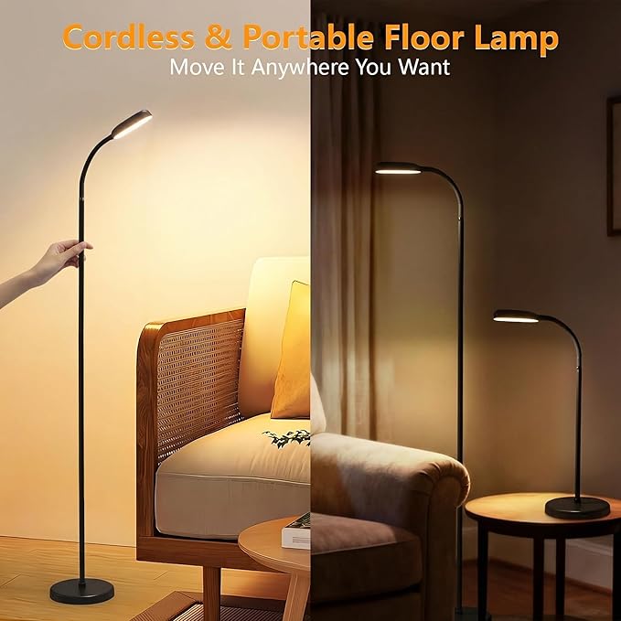 NBPLUS Cordless Portable Floor Lamp, White Touch- Standing Lamp with 3 Color Temperatures, Lightweight & Easy to Carry for Indoor Outdoor Camping Bedroom-Black