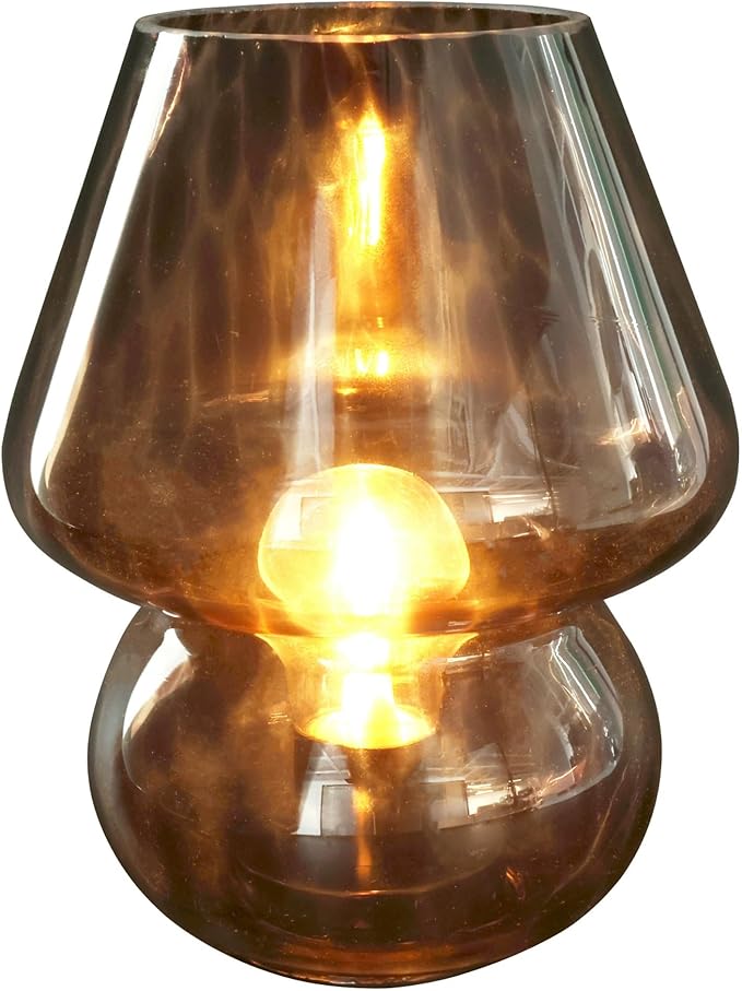 Urban Lifestyle 8" Brown Tortoise Glass Mushroom Lamp, Modern Retro Table Lamp for Bedroom, Living Room, or Office Décor,Battery Powered