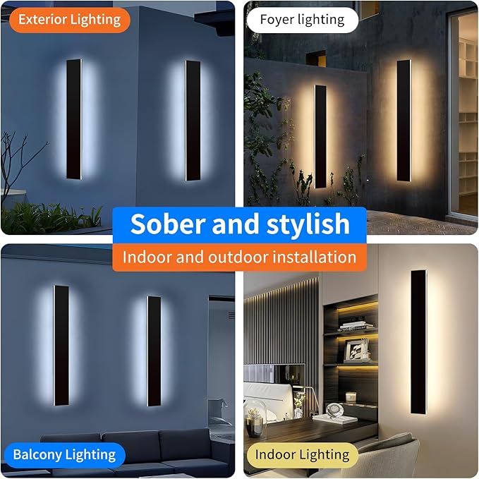 Mikeru Upgraded 2 Pack 39.3" Modern Outdoor Wall Sconce, 4.3" Wide IP65 Waterproof Exterior Light Fixtures Cover US Junction Box, 3000K/4500K/6000K 3-Color Temp LED Porch Lights for Garage, Patio