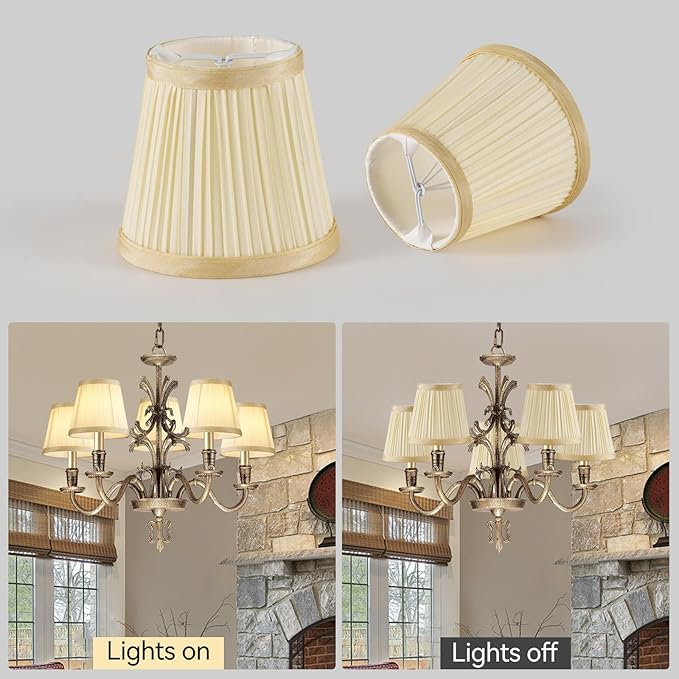 Set of 10 Small Lamp Shade Chandelier Pleated Empire Clip-on Fitter Lampshade 4.9"X3.34"X4.33"for Table Chandeliers Candle Wall Light Replacement(Beige)